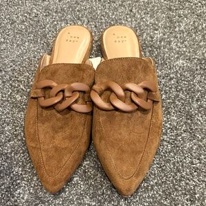 NWT A New Day Brown Suede Chain Mules